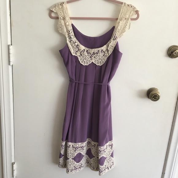 Milly Lace Crochet Lavender Silk Dress - Picture 3 of 4